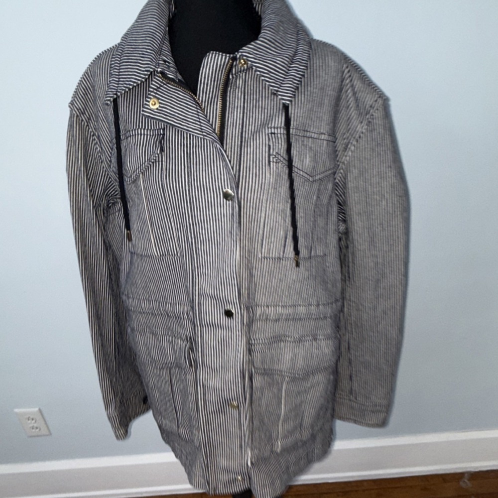 ATM Anthony Thomas Melillo Indigo White Stripe Field Jacket AW5880-MAQ Large NWT - Picture 5 of 16